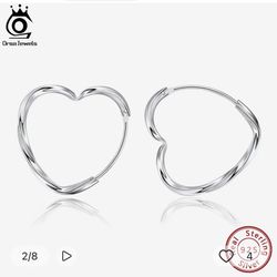 925 Sterling Silver, 32Mm Heart Hoop Earrings [EAR79]