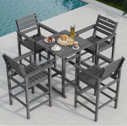 Patio Bar Table,Adirondack Chairs and Table 5 Pieces Set, Bar Height Chairs Set of 4 and Bar Table, Outdoor Bar Stools Set,Weather-Resistant Outdoor F