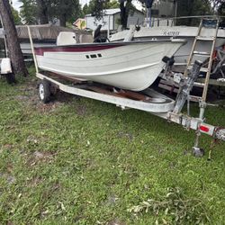 1965 16’ Aluminum Boat With Motor And Trailer 