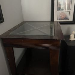 2 Dark Wood Glass Topped End Tables
