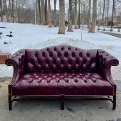 Hancock & Moore Vintage Leather Sofa - Chippendale Camelback - Oxblood