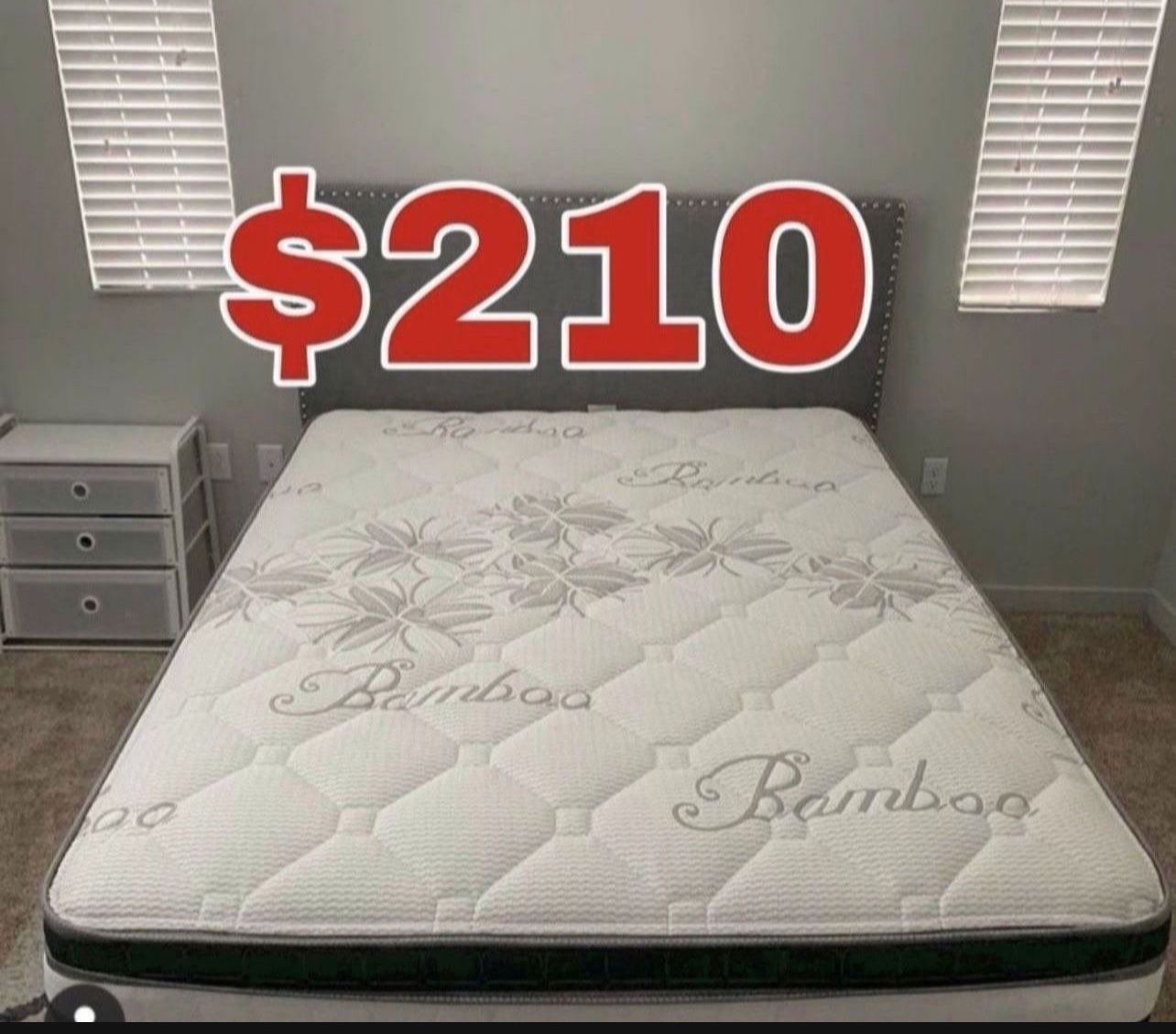 BRAND NEW “LUXURY EURO PILLOW TOP BAMBOO” MATTRESSES 💯 COLCHONES NUEVOS PILLOW TOP 💯 💥12 inches thick 💥 Queen $210❌ $270 With Box Spring 💥 FU
