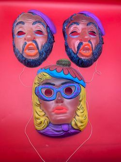 Lot of 3 Vintage Beatnik Halloween Masks - Ben Cooper Style Hong Kong