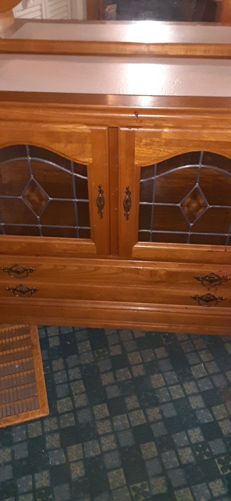 Solid oak buffet/ leaded glass doors