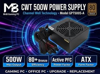 CWT 500W 80+ Bronze ATX Power Supply (GPT500S-A) – Open Box
