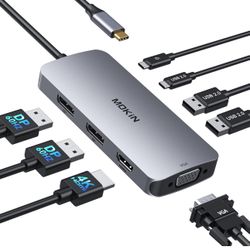 USB C Docking Station Dual DisplayPort, 8 in 1 USB Hub with 2 DP, HDMI, VGA, USB C 2.0, A 2.0, PD Charging Port, Multi Monitor Adapter for Dell/HP/Len