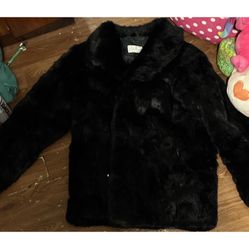 GDT TOO Black Faux Fur Mid-Length Lined Women's Coat Long Sleeve Solid