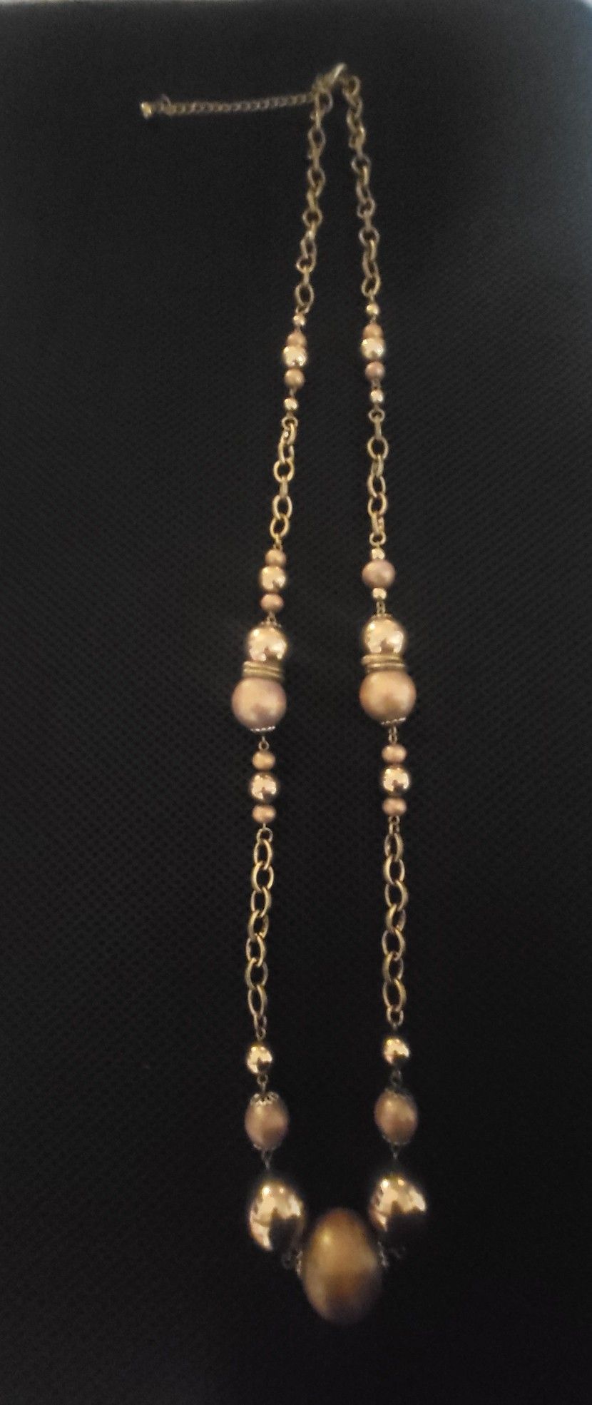 Beautiful Extra Long Gold Tone Beaded Chain Necklace With Lobster Clasp! 