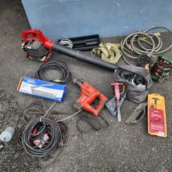 Lot Rotary Hammer Drill, 8 Clamps, New Grease gun, Craftsman gas leaf blower 