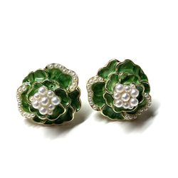 Green Rose Flower Earring Earring 