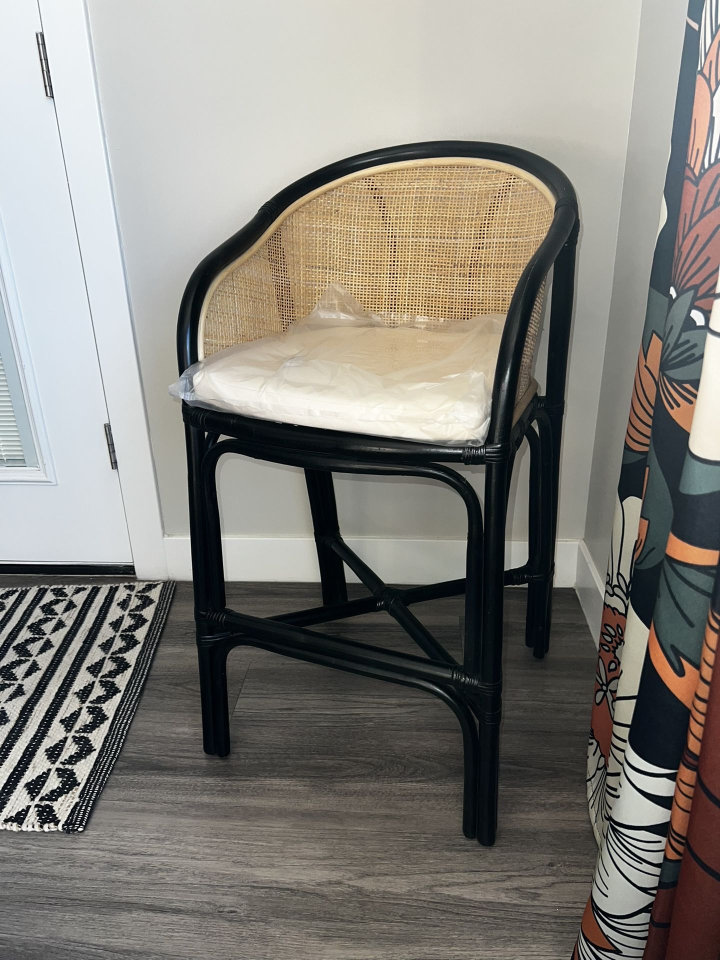 Gorgeous Black And White Boho Rattan Barstool