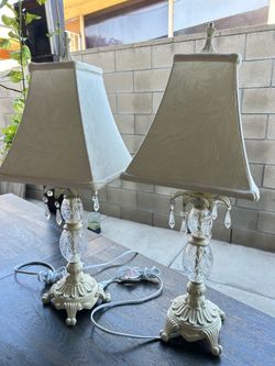 Pair of elegant cream table lamps with crystals