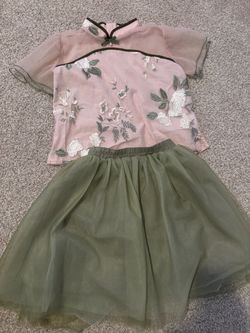 Floral Embroidered Top and Tulle Skirt Set