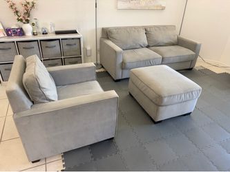 West Elm Herny Living Room set: Full Sleeper Sofa + Armchair + Ottoman