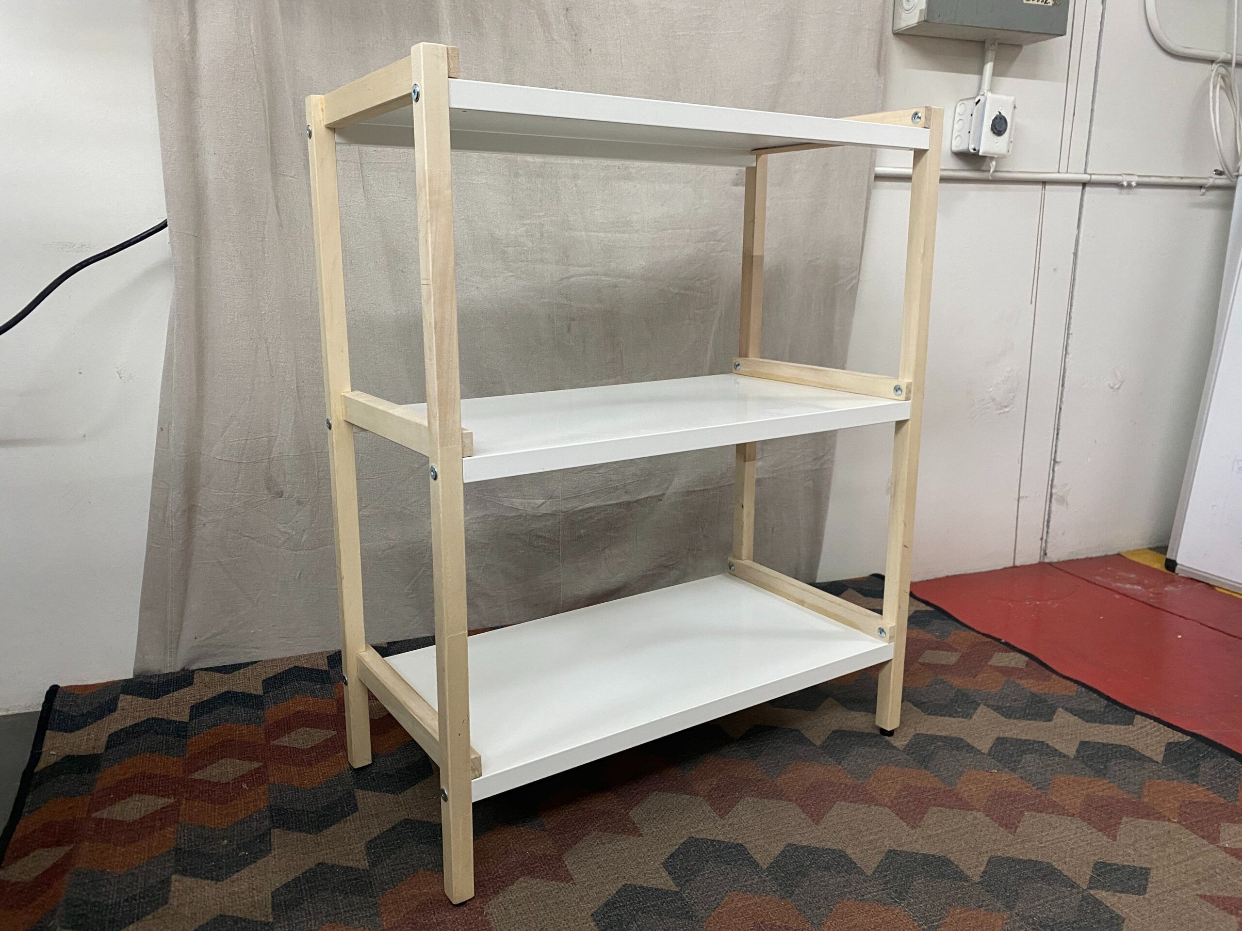 White Metal & Wood 3-Tier Display Shelf