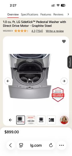 LG 29” pedestal washer sidekick WD200CV Graphite Grey