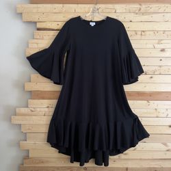 Lularoe Wowen’s Black crewneck Long bell sleeve ruffle hem Midi Dress size S