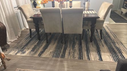 Large Area Rug Blue and Cream Abstract