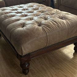 Large Rectangular Ottoman Camel Color With Wooden Legs 