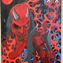 Epic c1980s Horror Oil Painting "The Ultimate Flesh" by Frank Chavez
