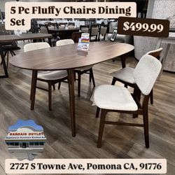 5 Pc Fluffy Chairs Dining Set 