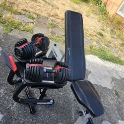 Bowflex Dumbells With Stand And Bench 