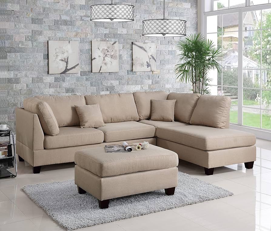 Beige Sofa Sectional w/ Ottoman