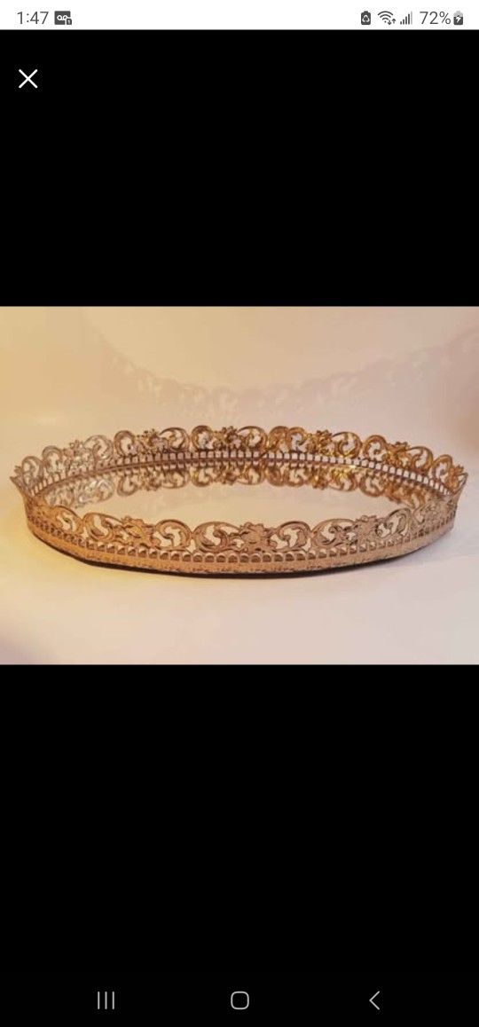 Gold Scroll Vanity Tray Hollywood Regency 1960's 13.5"