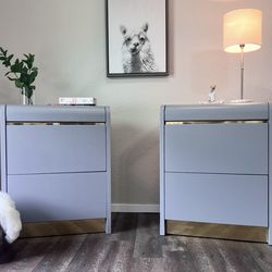 Lane Nightstands – Pair – Restored – Modern Gray with Brass