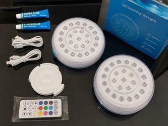 2-Pack Rechargeable Submersible LED Pool Lights with Bluetooth App Control
