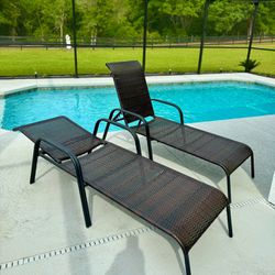 Metal And Wicker Chaise Lounges (2)