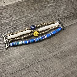 Blue White Gold Beaded Apple Watch Band 41/40/38mm XS (5.1" - 5.6" Wrist)