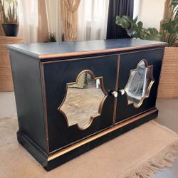 Black Ebonized Gilt Mirrored Chest Credenza Hollywood Regency