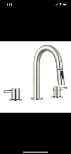 [NEW] Modern 3-Hole Pull-Down Faucet Set with Pop-Up Drain - Brushed Nickel
