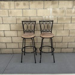 NEW 43” Brown Cushioned Adjustable Height Swivel Bar Stool/Counter Stools Curved Pattern Backrest (Set of 2)