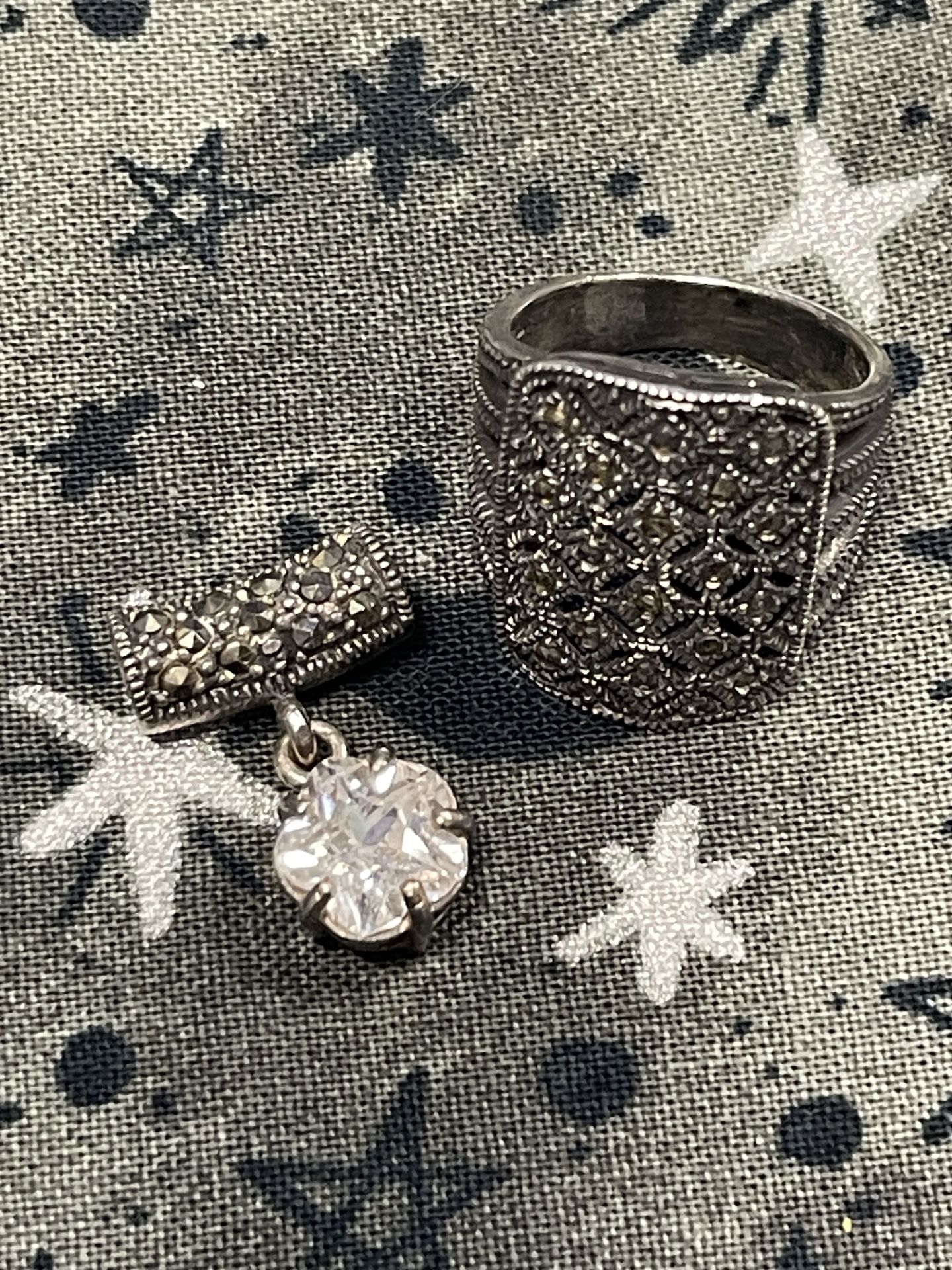 For Sale: Elegant .925 Sterling Silver Ring & Pendant Set
