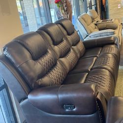 REAL GENUINE LEATHER AUTOMATIC RECLINING SOFA SET