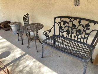Rose bench table chair set steel vintage antique