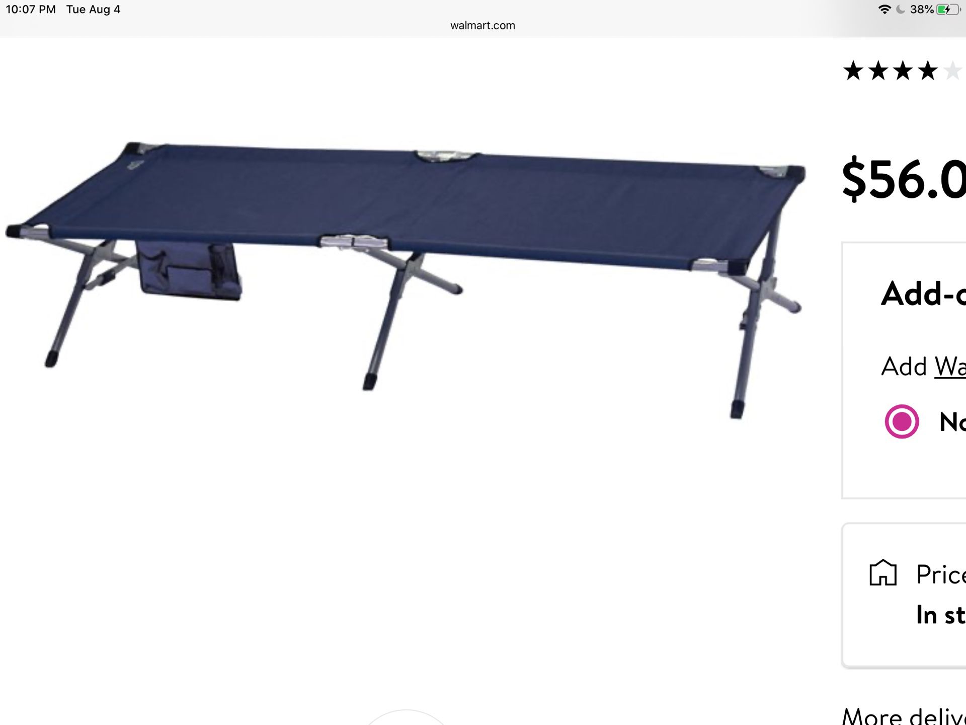 XL camping cot for adults - new