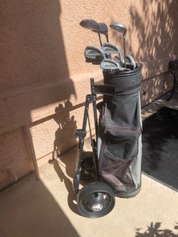 Golf Clubs and RJ Sports Rolling Transport Cart Bag
