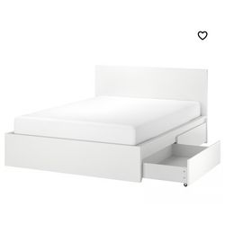 White Ikea Malm full size bed frame with box spring