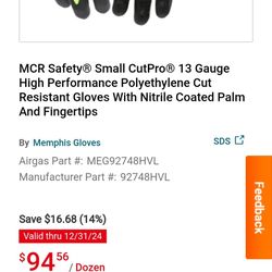 MCR Safety® Small CutPro® 13 Gauge High Performance Polyethylene Cut Resistant Gloves With Nitrile Coated Palm And Fingertips