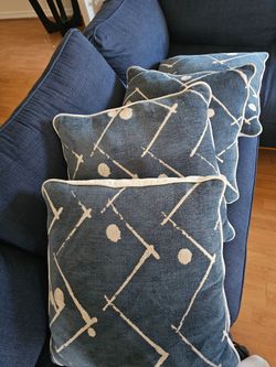 Blue and Cream Patterned Throw Pillows Set of 4