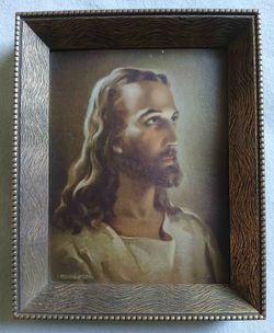 Vintage Head of Christ 1941 Lithograph Print by Warner Sallman 10.5" x 8.5" Framed Kriebel & Bates