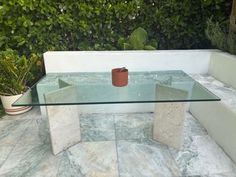 Gorgeous Glass and travertine table