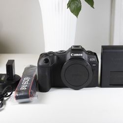 Canon EOS R8 Mirrorless Camera + Body Cover,  3 Batteries, 2 Chargers, OEM Strap
