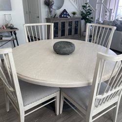 Wayfair Round Dining Table w 4 Upholstered Windsor Chairs