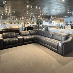 Dark Grey Leather 6PC Power Sectional Reclining