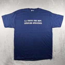 Vintage LAFD Los Angeles City Fire Department Life Guard Mens L Blue T Shirt 90s