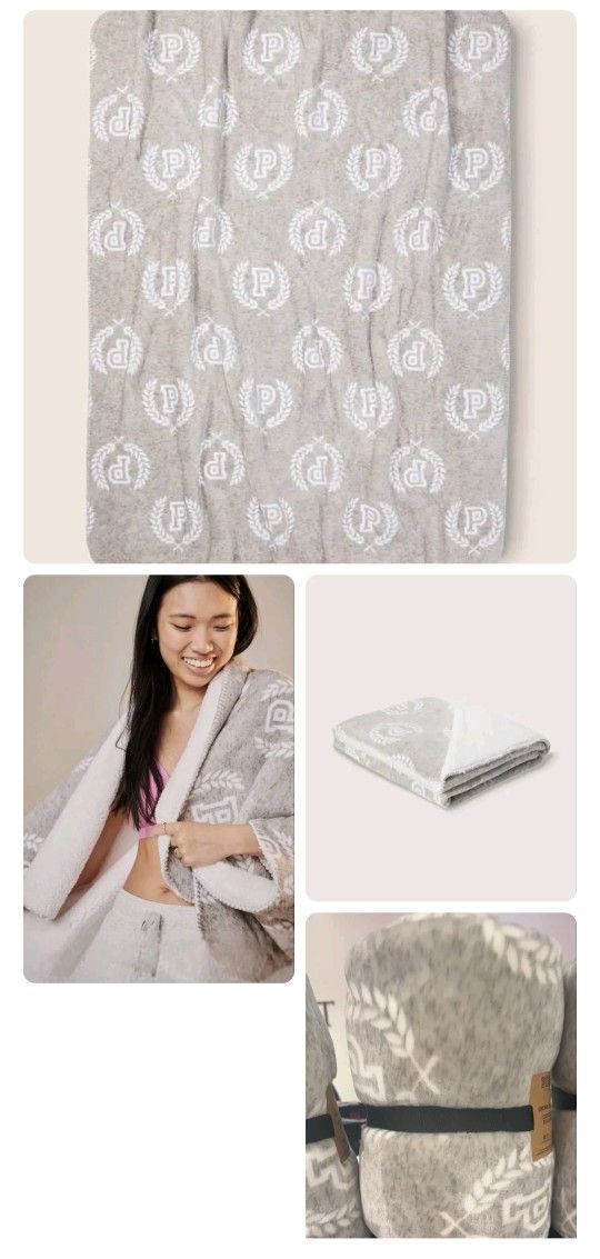 PINK Grey Sherpa Blanket